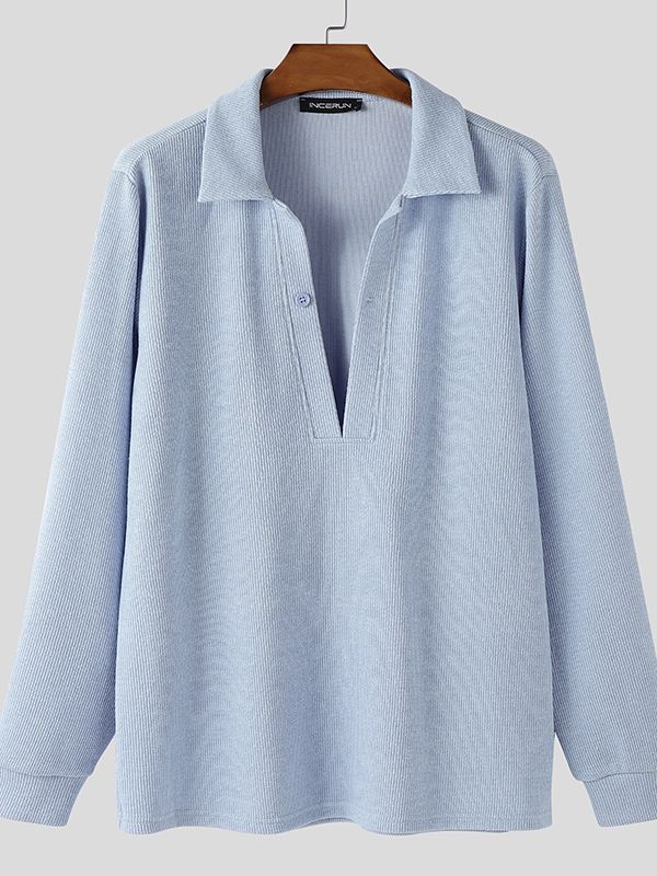 Men's Simple Deep V Neck Long Sleeve Shirt SKUL46235