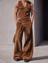 Men's Avant-Garde Faux Suede Cropped Two Pieces Outfit SKUL78315