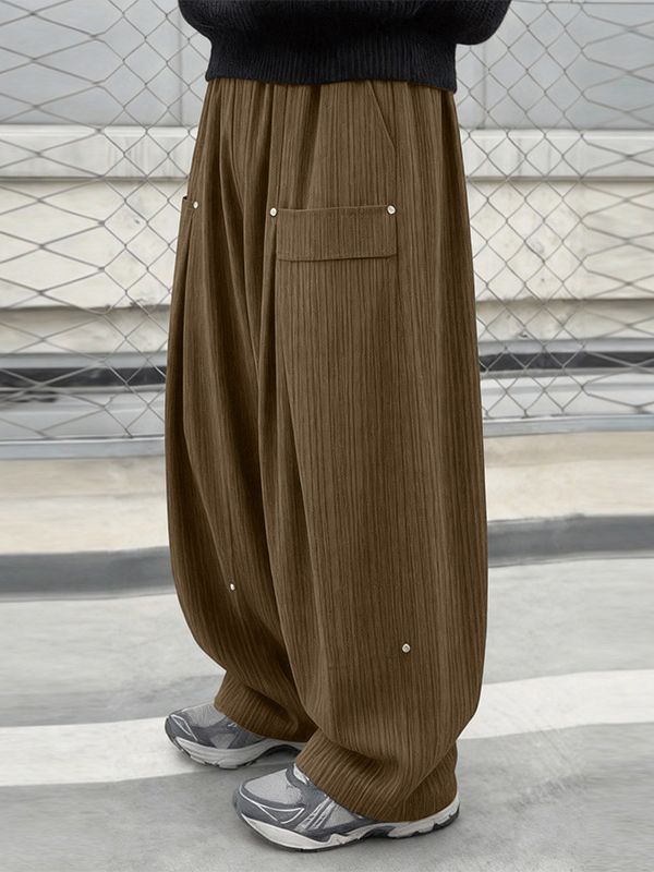 Men's Solid Color Textured Wide Leg Casual Pant SKUL56225