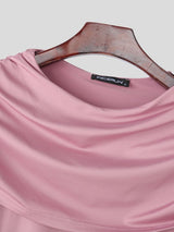 Men's Ruched Cape Style Faux Two Piece Knit T-shirt SKUL43924