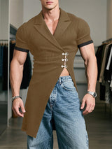 Men's Knit Hollow Out Irregular Short Sleeve Cardigan SKUL25767