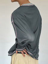 Men's Mesh Hollow Out Color Block Long Sleeve T-Shirt SKUL33866