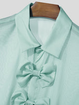Men's Bow Patchwork Sheer Long Sleeve Shirt SKUL25105