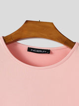 Men's Solid Color Lace Patchwork Knitted Short Sleeve T-shirt SKUL42802