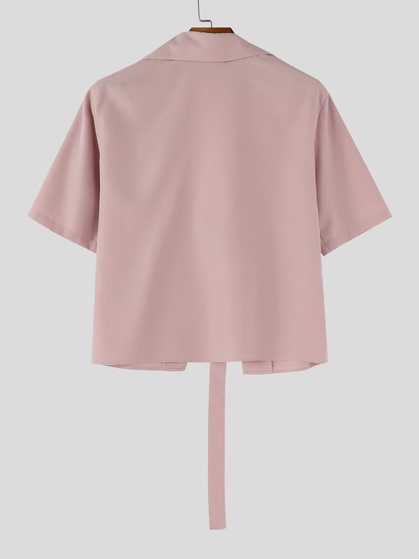 Men's Single Buckle Strap Open-Front Cropped Shirt SKUL57073