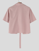 Men's Single Buckle Strap Open-Front Cropped Shirt SKUL57073