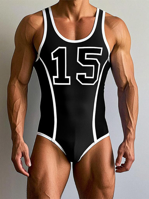 Men's Number Print Colorblock Bodysuit SKUL22306