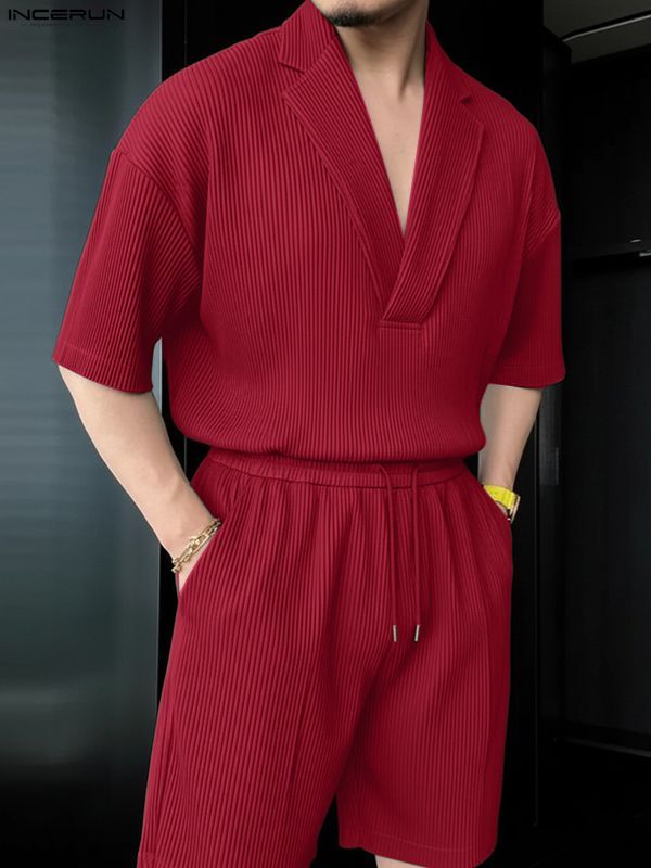 Men's Solid Color Textured Two Pieces Outfit SKUL50576