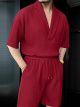 Men's Solid Color Textured Two Pieces Outfit SKUL50576