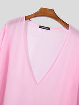 Men's Sheer Deep V Neck Long Sleeve Shirt SKUL51808