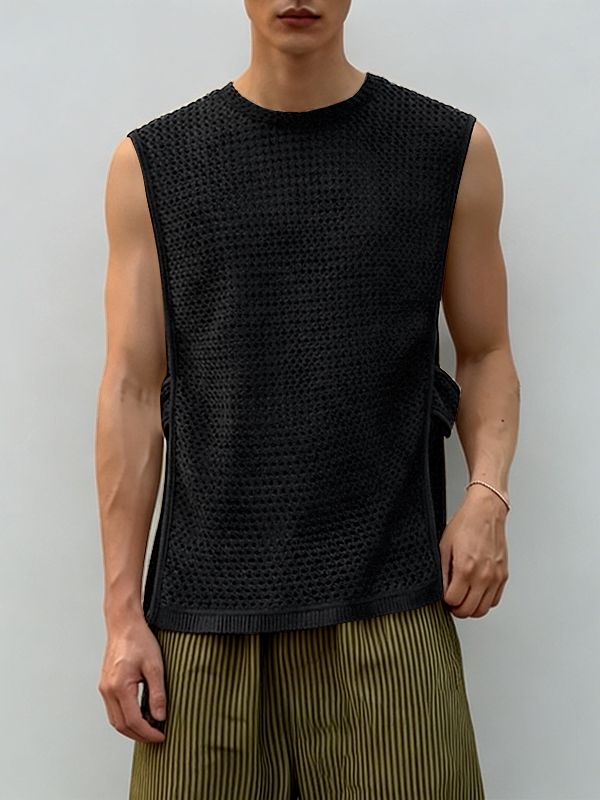 Men's Avant-Garde Hollow Out Crochet Knit Tank SKUL55434