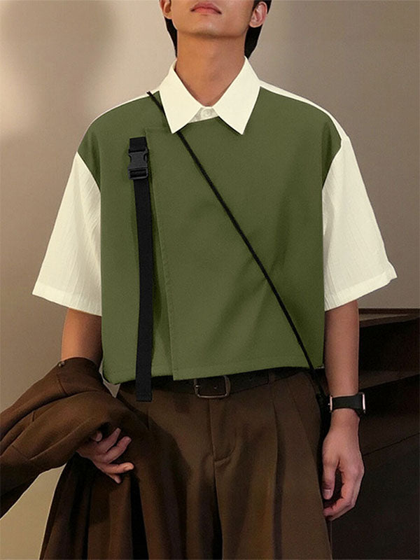 Men's Faux Two Piece Contrast Color Half Sleeve Shirt SKUL41270