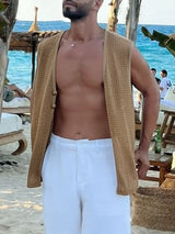 Men's Solid Color Textured Crochet Mesh Waistcoat SKUL55432