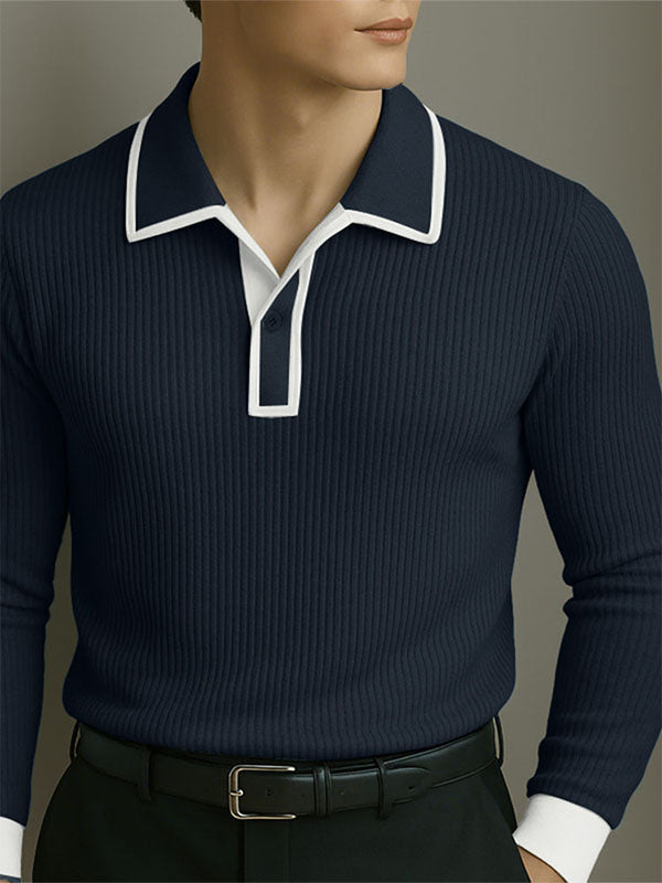 Men's Contrast Texture Lapel Long Sleeve Shirt SKUL26090