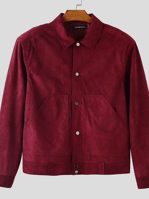 Men's Faux Suede Loose Cropped Long Sleeve Jacket SKUL33858