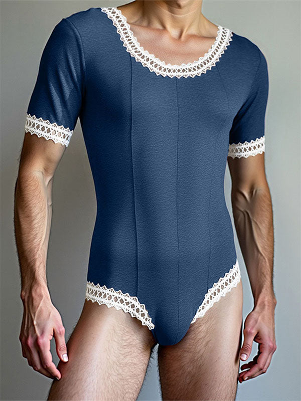 Men's Lace Trim Short Sleeve Bodysuit SKUL22202
