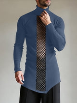 Men's Sheer Mesh Patchwork Knit Long Sleeve T-shirt SKUL45326