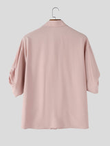 Men's Vintage Casual Textured Buttonless Half-Open Placket Short Sleeve Shirt SKUL71287