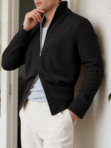 Men's Solid Color Textured Double Zipper Long Sleeve Cardigan SKUL25965