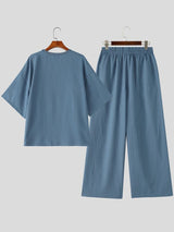 Men's Urban Resort Minimalist Pleated Texture Oversized Two Pieces Outfit SKUL74889
