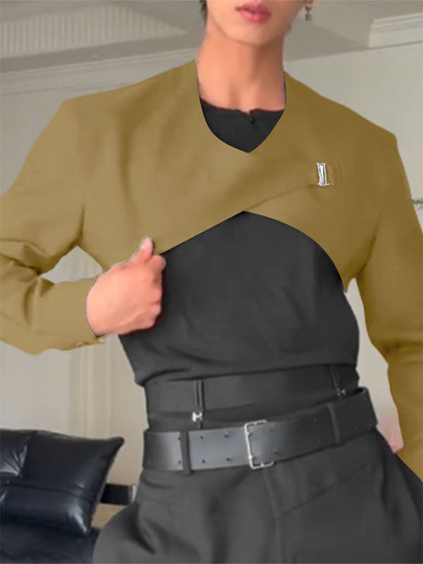 Men's Solid Layered Cropped Long Sleeve Cardigan SKUL24222