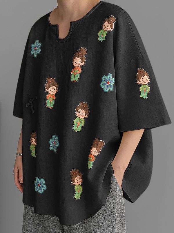 Men's Cartoon Print V Neck Half Sleeve T-Shirt SKUL38587