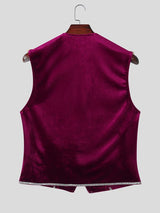 Men's Vintage Aristocrat Velvet Braided Epaulettes Silver Piping Waistcoat SKUL75533