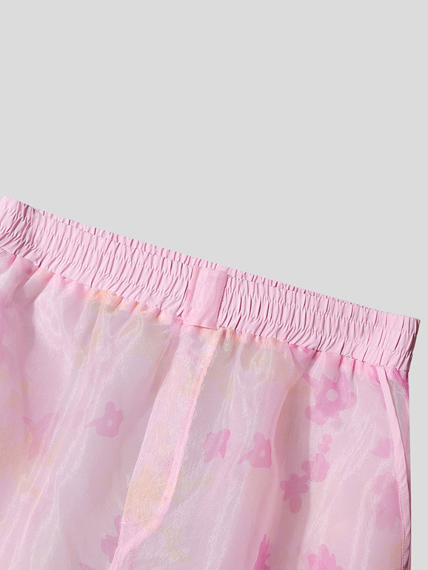 Mens Floral Print Sheer Mesh Casual Pant SKUL17979