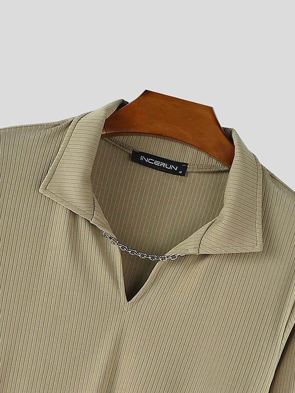 Men's Solid Color Textured Metal Chain Long Sleeve T-Shirt SKUL35274