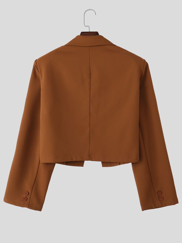 Men's Avant-Garde High Street Tactical Buckle Cropped Structured Blazer SKUL73644