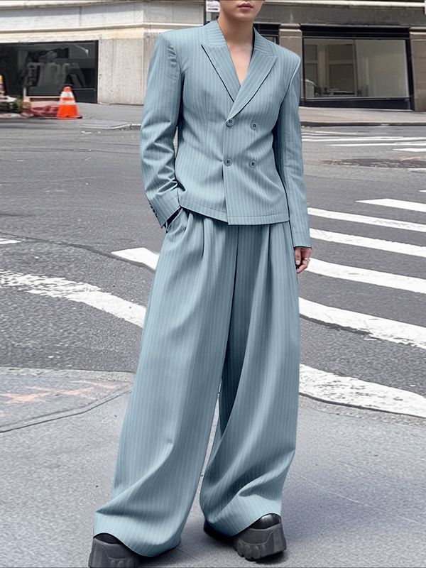 Men's Striped Double Breasted Two Pieces Outfit SKUL39759