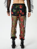 Mens Floral Embroidered Mesh See Through Pants SKUK51633