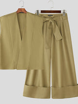 Men's Tie Textured Sleeveless Two Pieces Outfit SKUL34983