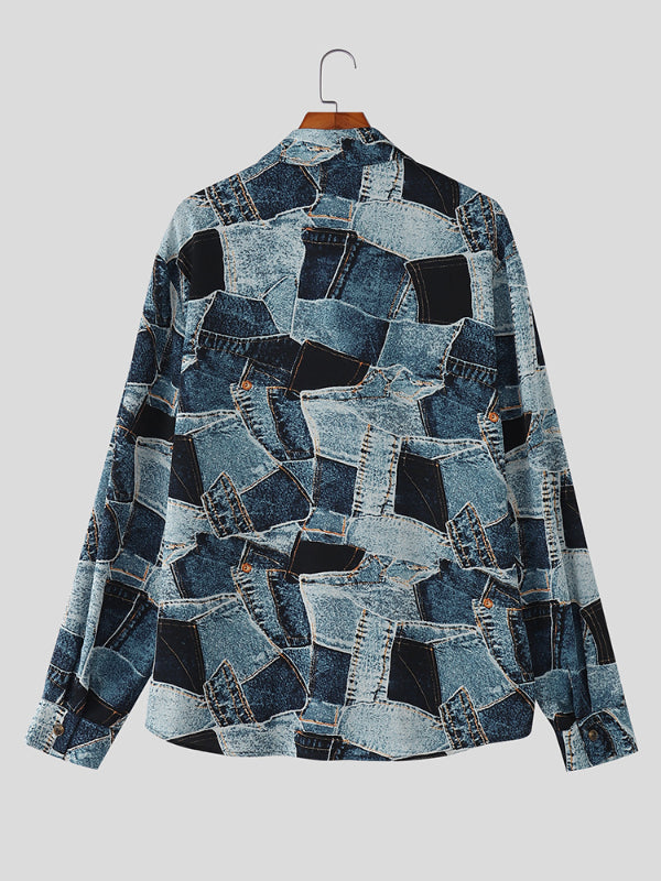 Men's Color Block Print Long Sleeve Shirt SKUL30311
