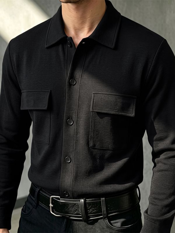 Men's Early Autumn Urban Casual Dual Flap Pocket Button Down Long Sleeve Lapel Collar Shirt SKUL81821