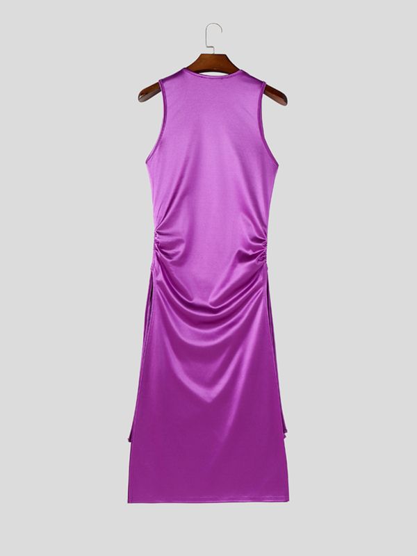 Men's Avant-Garde Metallic Liquid High Double Slit Longline Tank SKUL70261