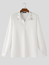 Men's Solid Color Textured Metal Eyelet Long Sleeve Shirt SKUL43971