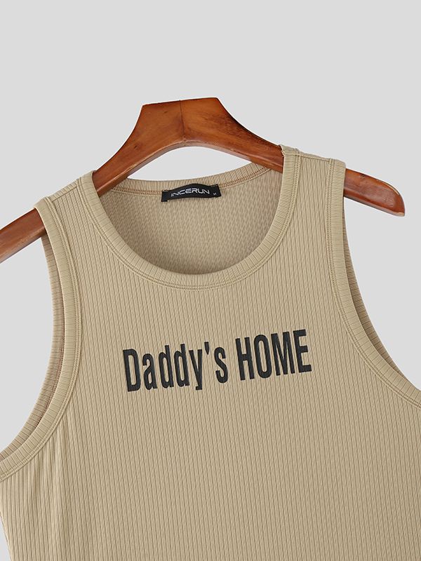 Men's Solid Color Slogan Print Casual Tank SKUL51915