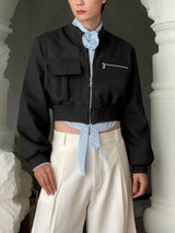 Men's Solid Color Pocket Zipper Cropped Jacket SKUL45377