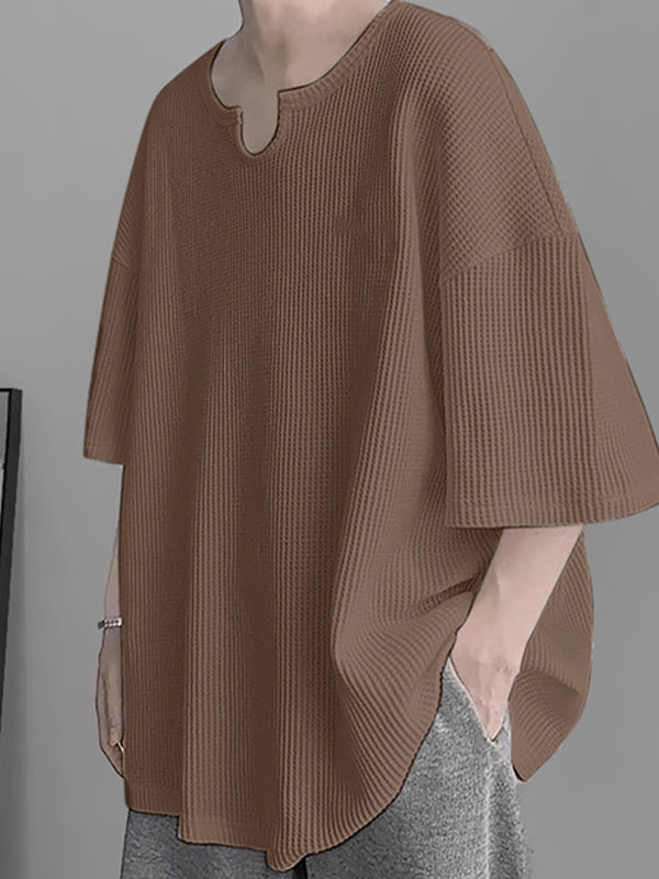 Mens Waffle Knit Drop Shoulder Loose Shirt SKUJ38881