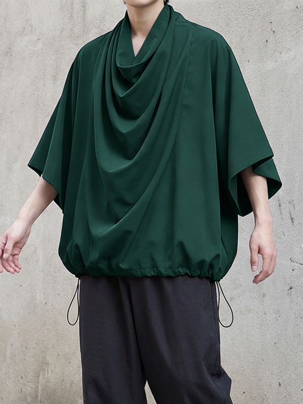 Men's Solid Color Stacked Collar 3/4 Length Sleeve Shirt SKUL51891