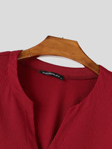 Men's Avant-Garde Minimalist Ribbed Deep V-Neck Wide Sleeve T-shirt SKUL81108