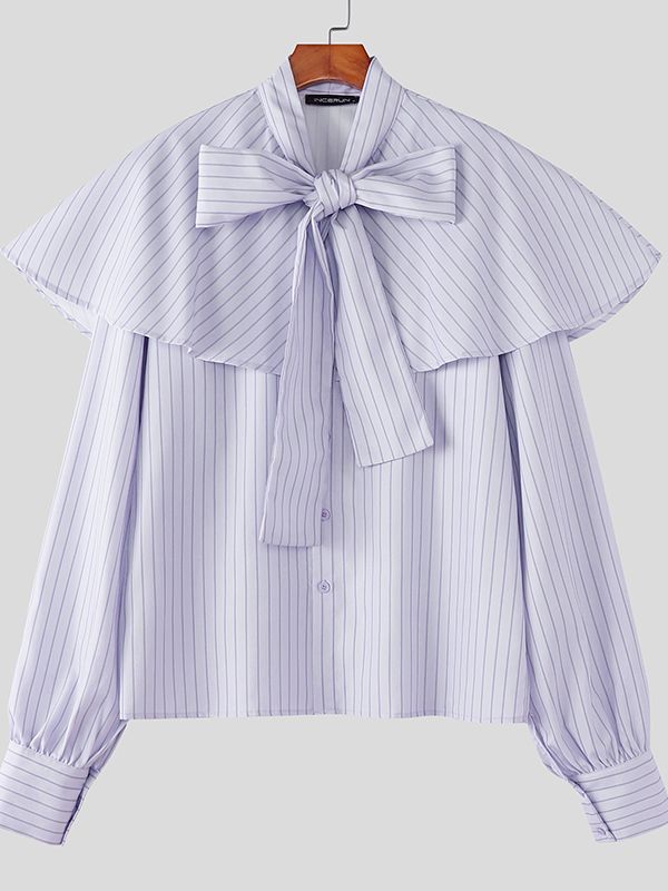 Men's Stripe Ruffle Long Sleeve Shirt SKUL47651