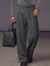 Men's High-End Urban Casual Deep Front Pleat Built-in Belt Wide Leg Pant SKUL78963