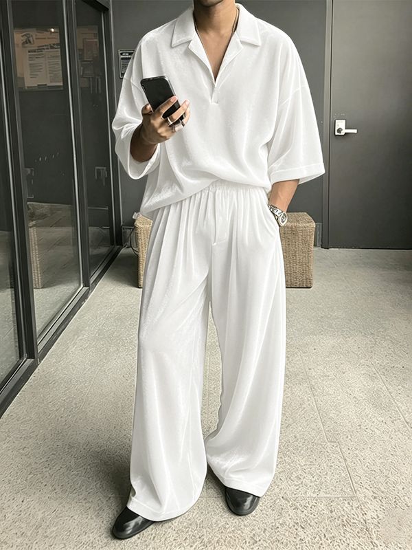 Men's High-Street Casual Oversized Velour Deep-V Two Pieces Outfit SKUL79071