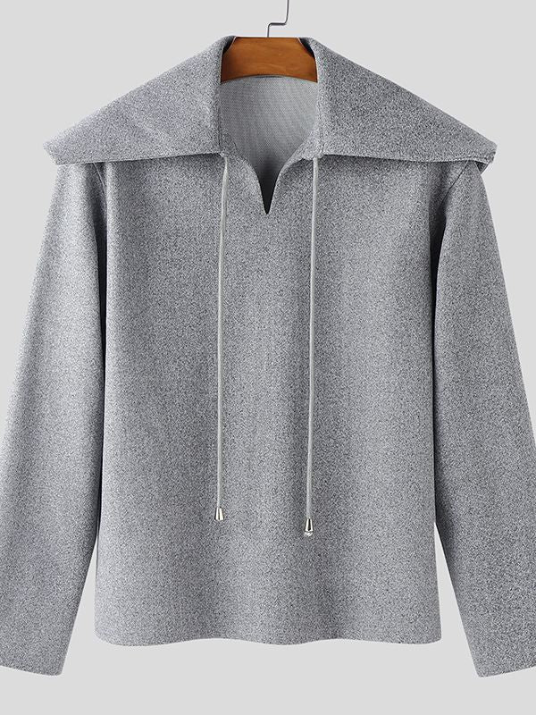 Men's Solid Color Sailor Collar Pullover Long Sleeve Hoodie SKUL47683