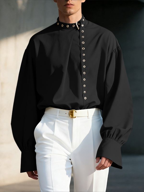 Men's Ribbon Design Eyelet Long Sleeve Shirt SKUL48630 – INCERUNMEN