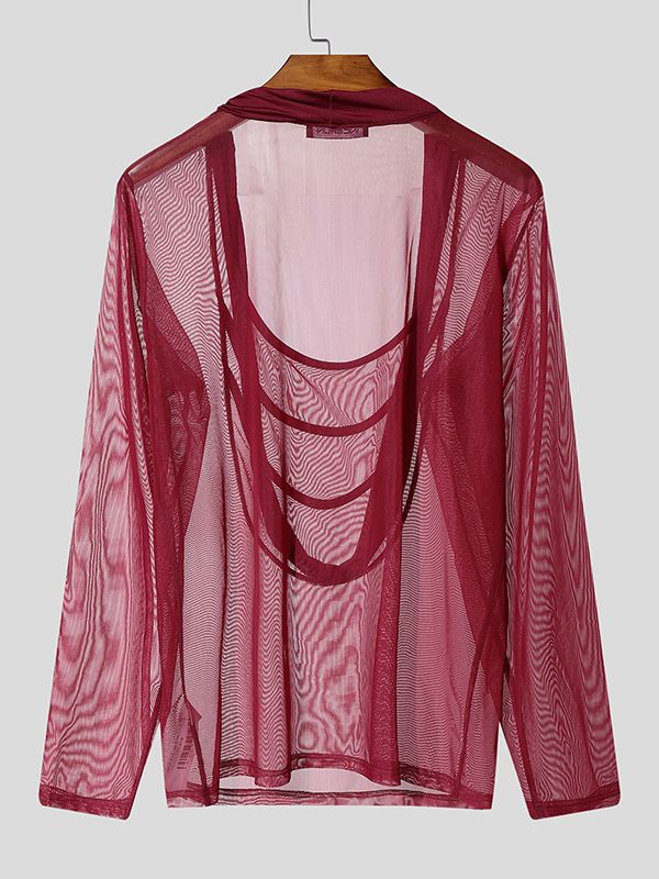 Men's Sheer Mesh Layered Long Sleeve T-shirt SKUL50564