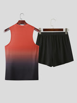 Men's Number Print Gradient Lace Patchwork Two Pieces Outfit SKUL20290