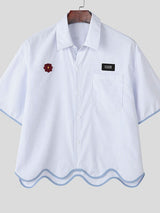 Men's Contrast Color Wave Hem Short Sleeve Shirt SKUL45335